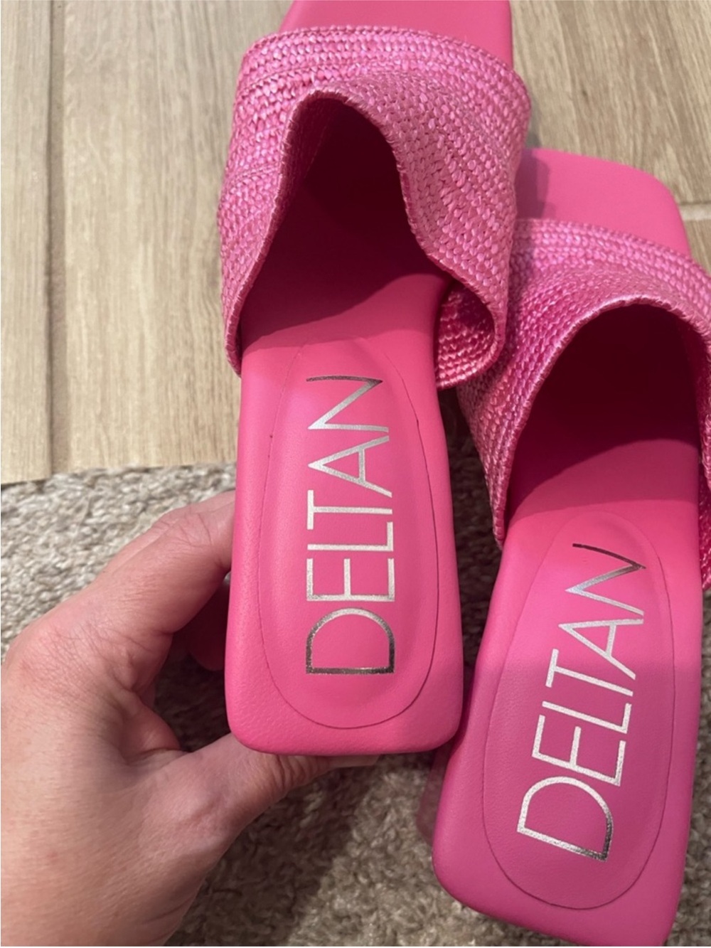 Deltan Fae Pink Raffia Block Heel Slide Woven Sandal Open Toe Sz 8 M - Picture 4 of 6